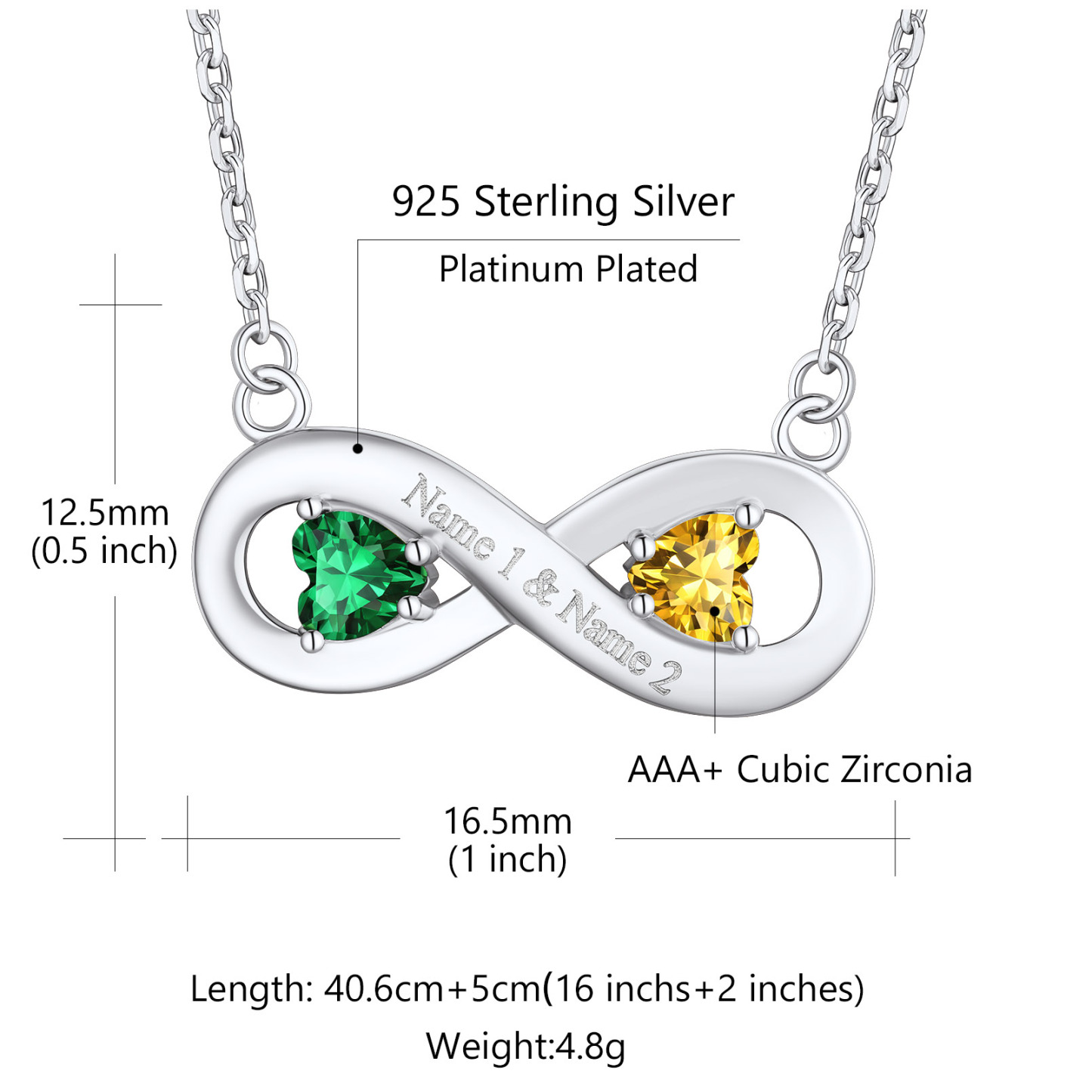 Collier Infini Personnalisé avec Gravure et Pierres de Naissance pour Femme Taille