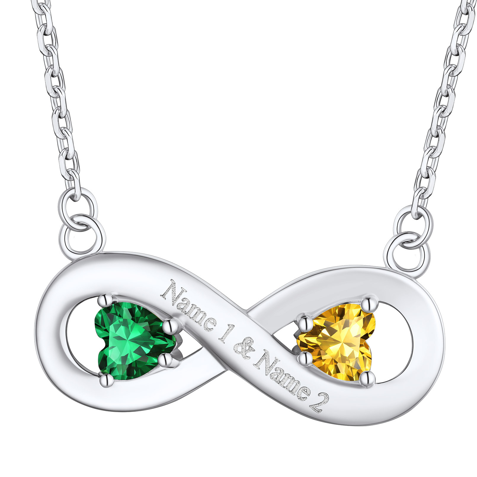 Collier Infini Personnalisé avec Gravure et Pierres de Naissance pour Femme Argenté