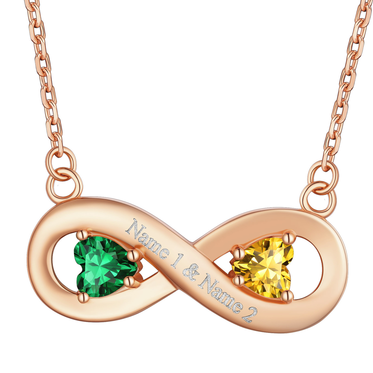 Collier Infini Personnalisé avec Gravure et Pierres de Naissance pour Femme Or Rose