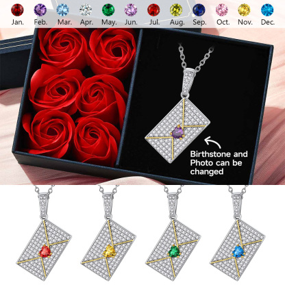 Collier Enveloppe Photo Personnalisé avec Pierre de Naissance pour Femme Collection