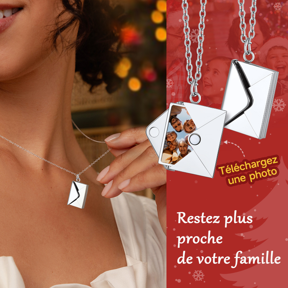 Collier Enveloppe Personnalisé avec Photo cadeau pour famille
