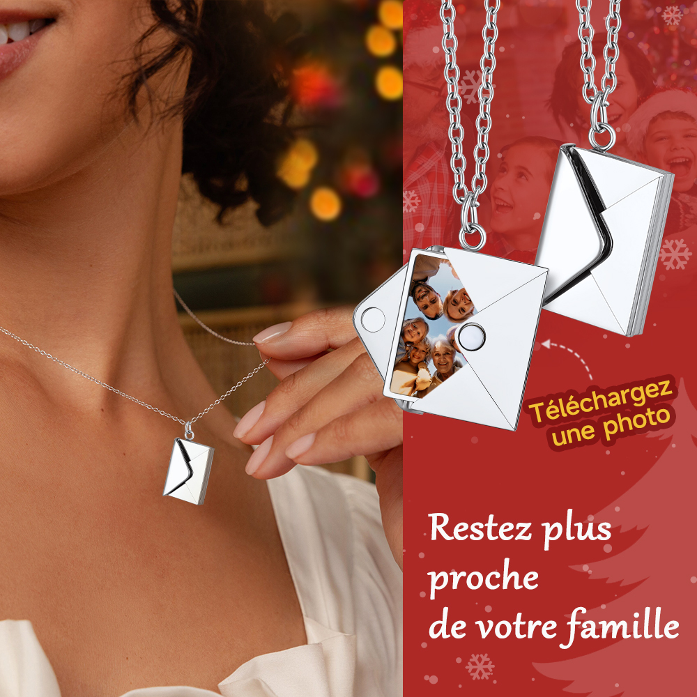 Collier Enveloppe Personnalisé avec Photo cadeau pour famille