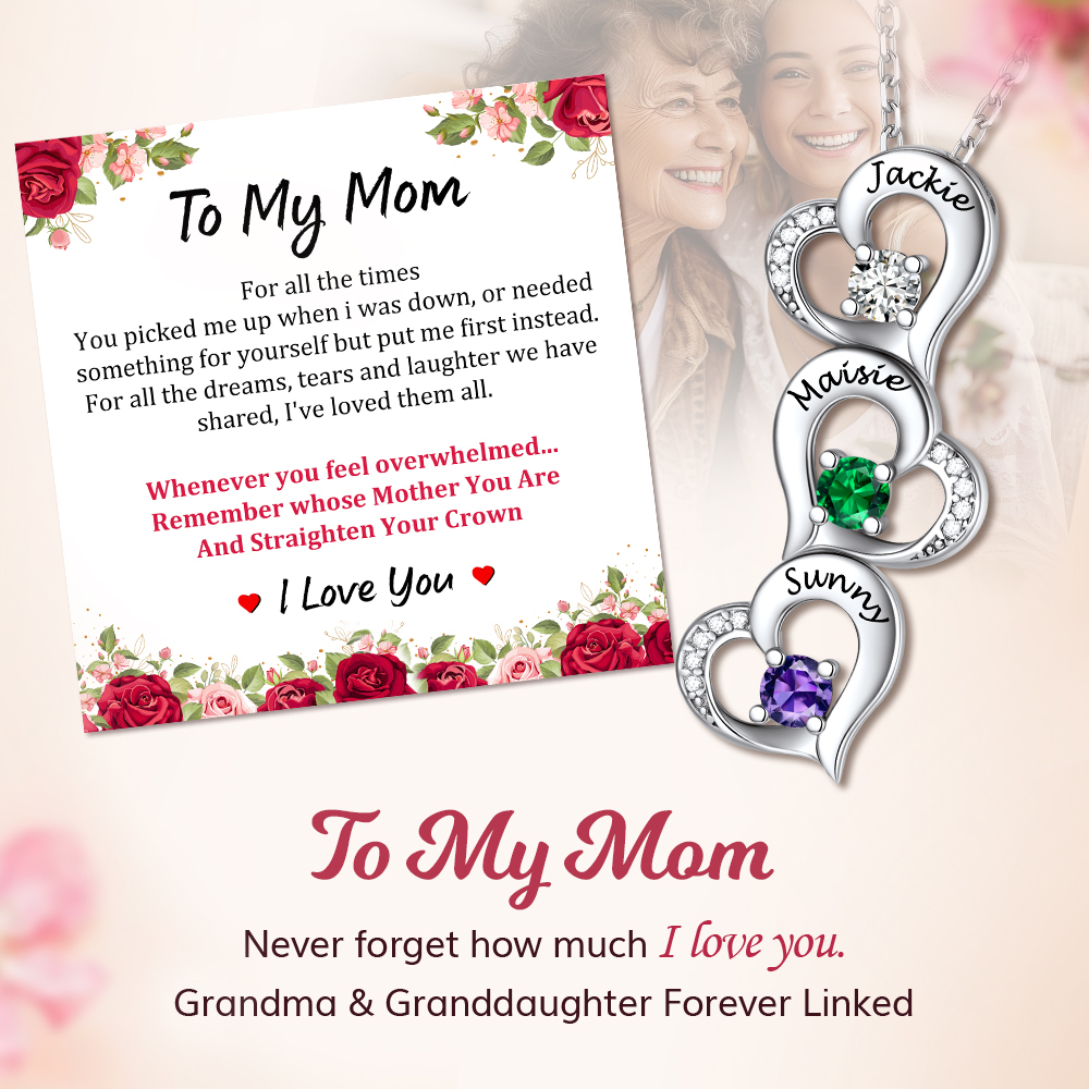 Collier Cœur Personnalisé avec 1-5 Pierres de Naissance Cadeau pour Maman