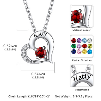 Collier Cœur Personnalisé avec 1-5 Pierres de Naissance pour Maman Taille