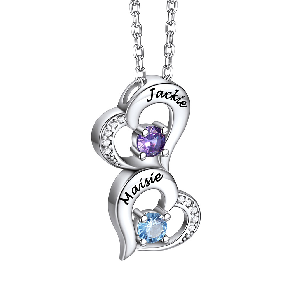 Collier Cœur Personnalisé avec 1-5 Pierres de Naissance pour Maman