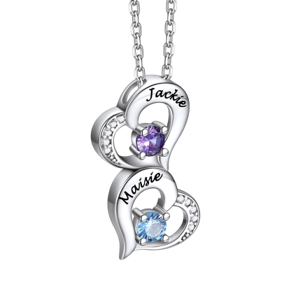 Collier Cœur Personnalisé avec 1-5 Pierres de Naissance pour Maman