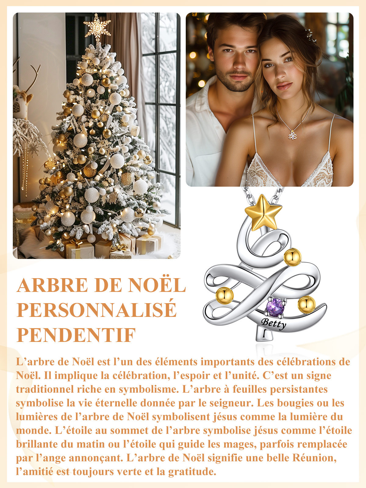 Collier Pendentif Arbre de Noël Personnalisé avec Pierre de Naissance Signification