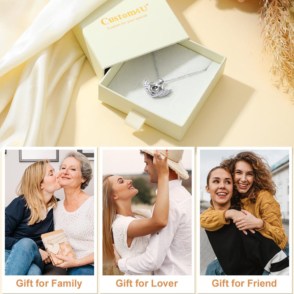 Collier Médaillon Ailes d'Ange avec Projection Photo pour Femme Cadeau pour Elle