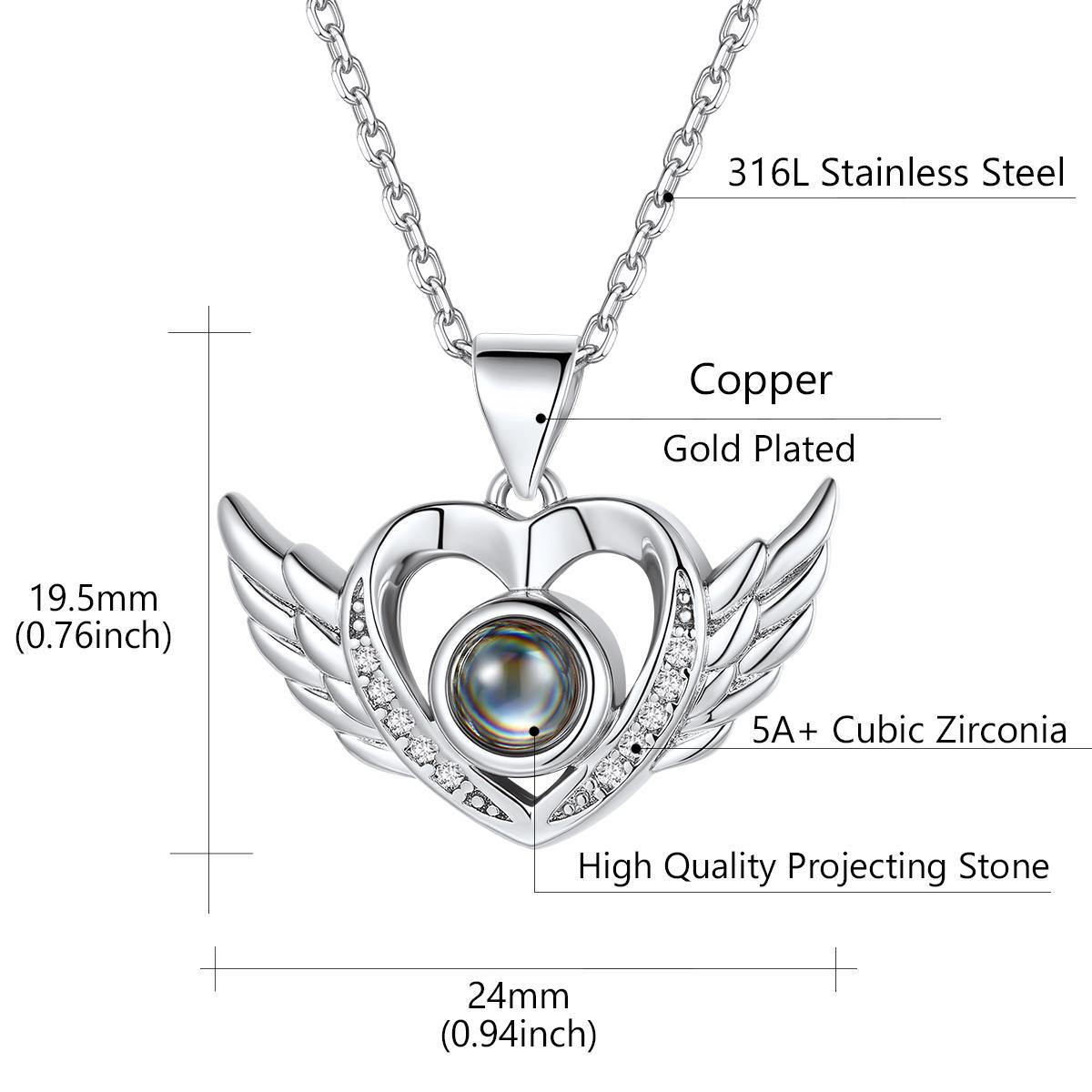 Collier Médaillon Ailes d'Ange avec Projection Photo pour Femme Taille