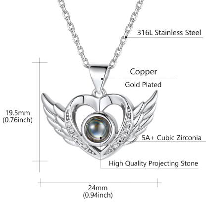 Collier Médaillon Ailes d'Ange avec Projection Photo pour Femme Taille