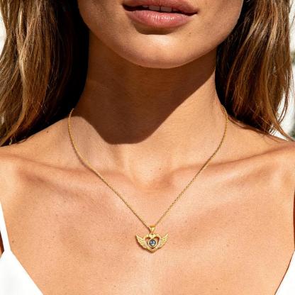 Collier Médaillon Ailes d'Ange avec Projection Photo pour Maman