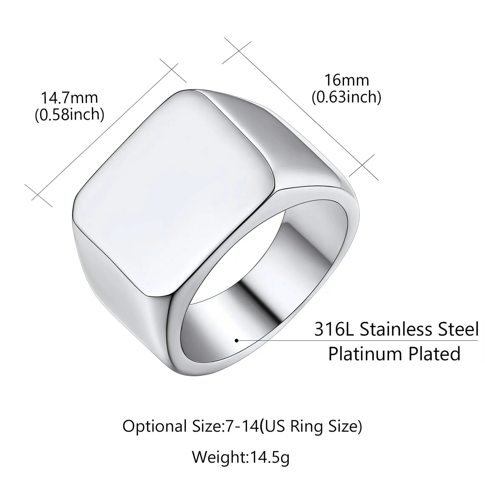 Bague Chevalière Carrée Personnalisée avec Numéro pour Hommes