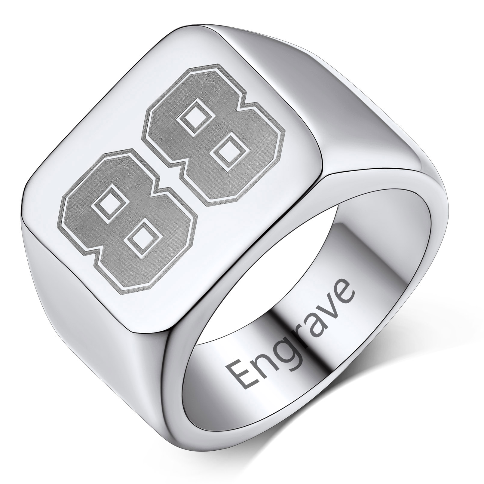 Bague Chevalière Carrée Personnalisée avec Numéro pour Hommes Argenté