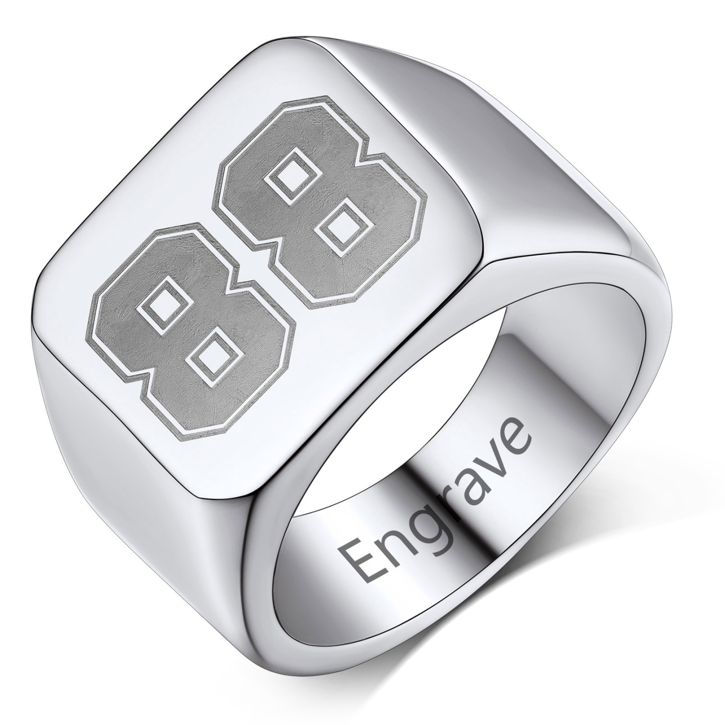 Bague Chevalière Carrée Personnalisée avec Numéro pour Hommes Argenté