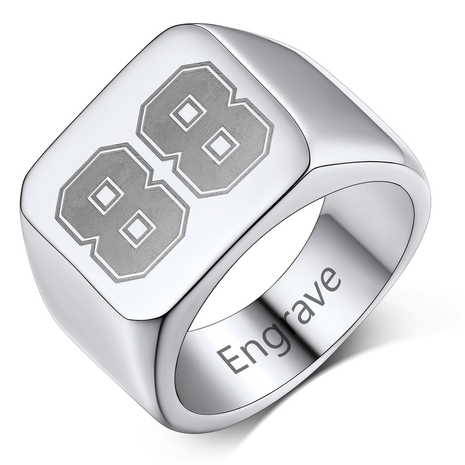 Bague Chevalière Carrée Personnalisée avec Numéro pour Hommes Argenté