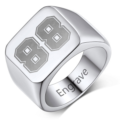 Bague Chevalière Carrée Personnalisée avec Numéro pour Hommes Argenté