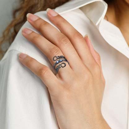 Bague Double Nom avec Pierre de Naissance Modèle Noir