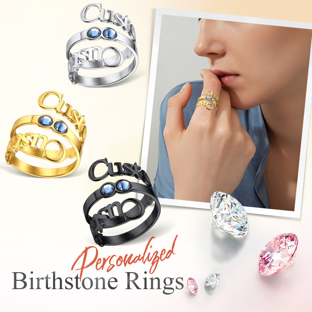 Bague Double Nom avec Pierre de Naissance
