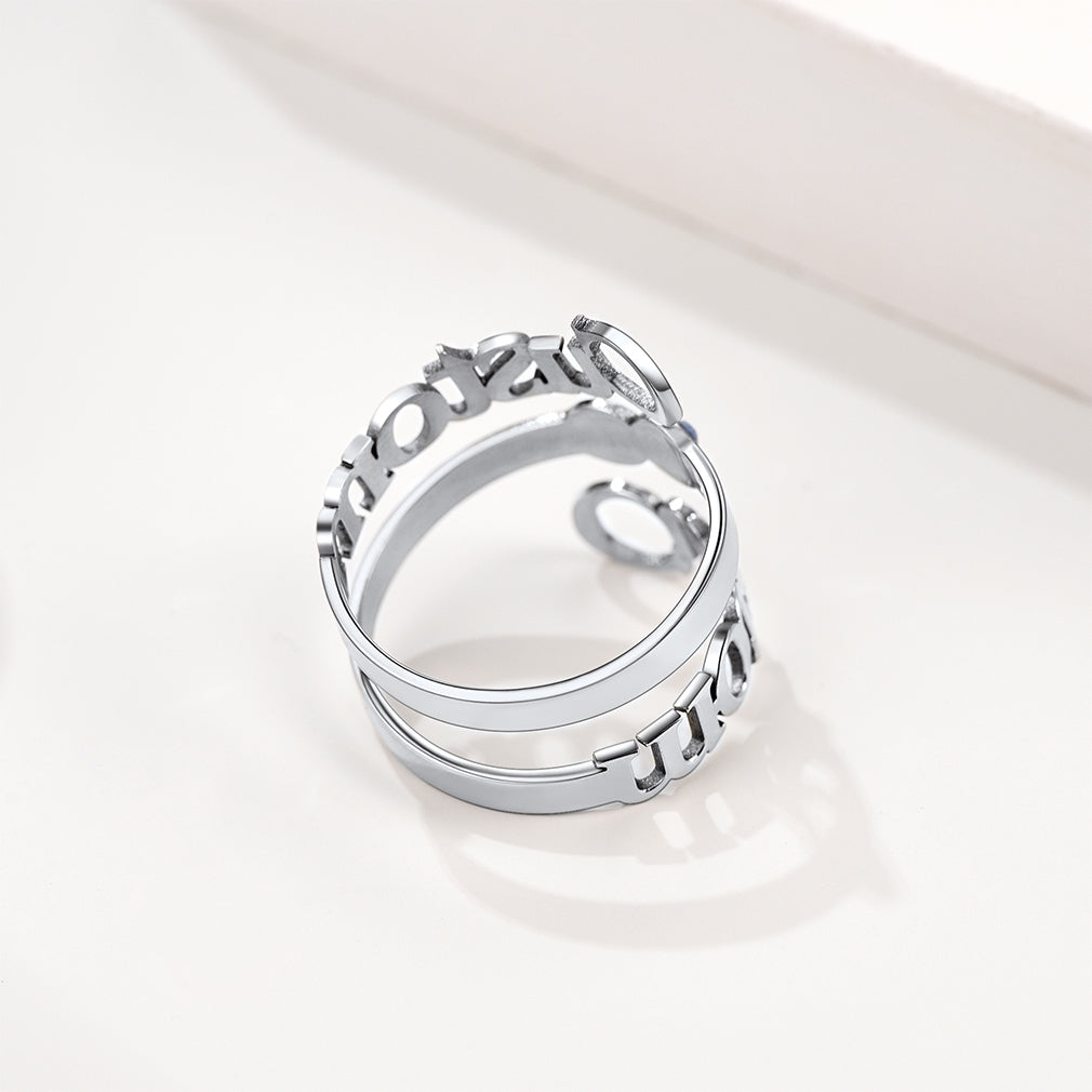 Bague Double Nom avec Pierre de Naissance Scène Argenté