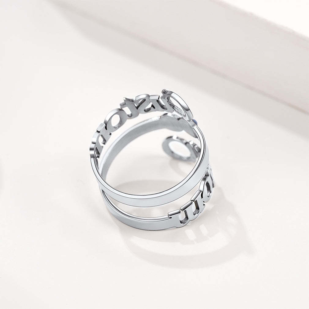 Bague Double Nom avec Pierre de Naissance Scène Argenté