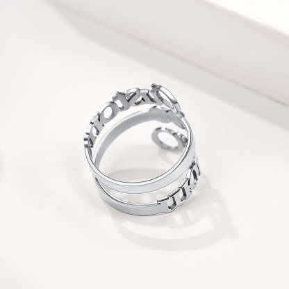 Bague Double Nom avec Pierre de Naissance Scène Argenté