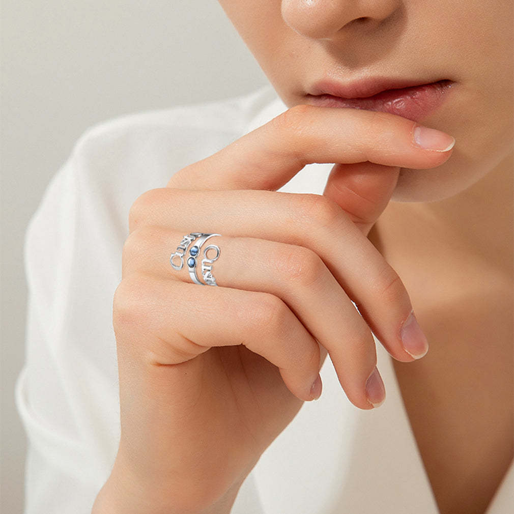 Bague Double Nom avec Pierre de Naissance Modèle Argenté