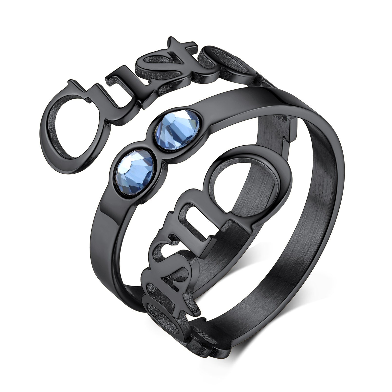 Bague Double Nom avec Pierre de Naissance Noir