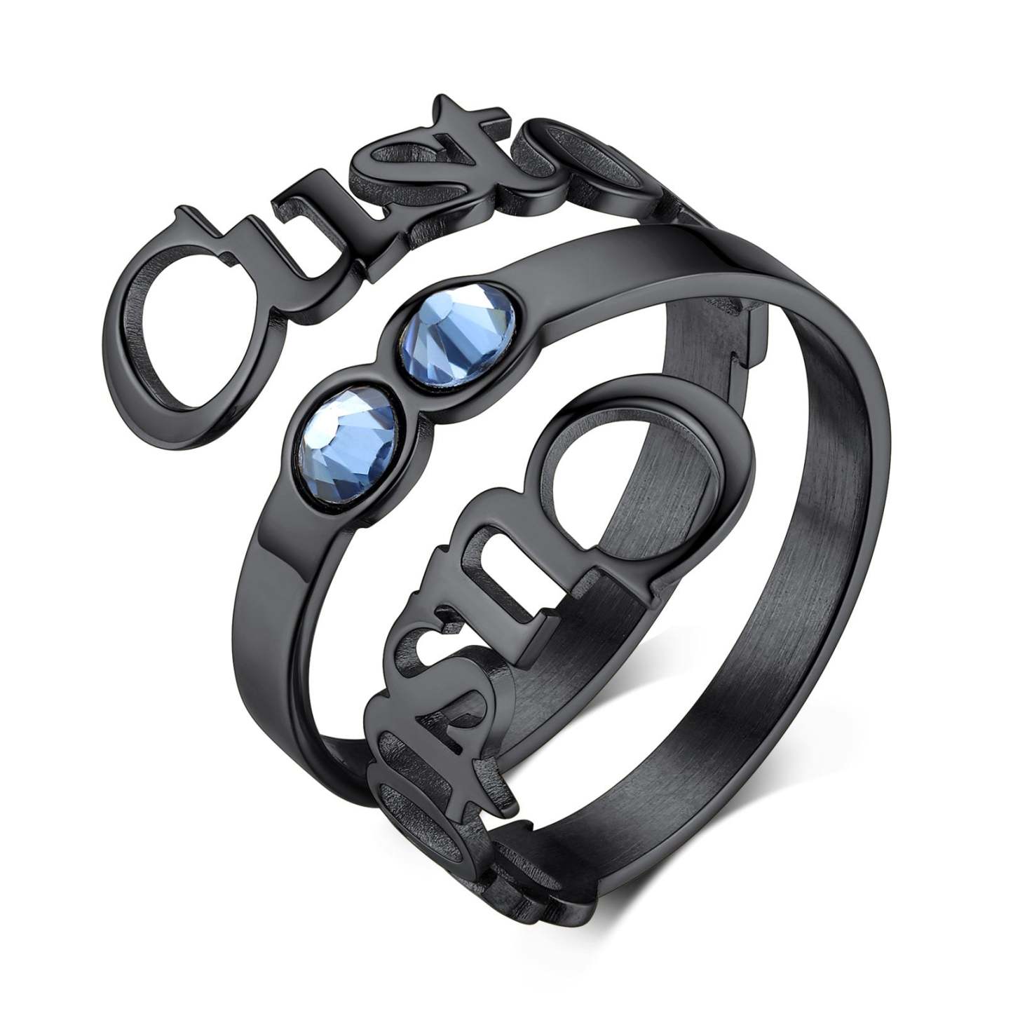 Bague Double Nom avec Pierre de Naissance Noir