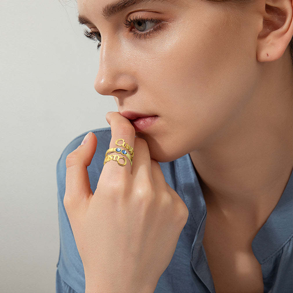 Bague Double Nom avec Pierre de Naissance Modèle Or