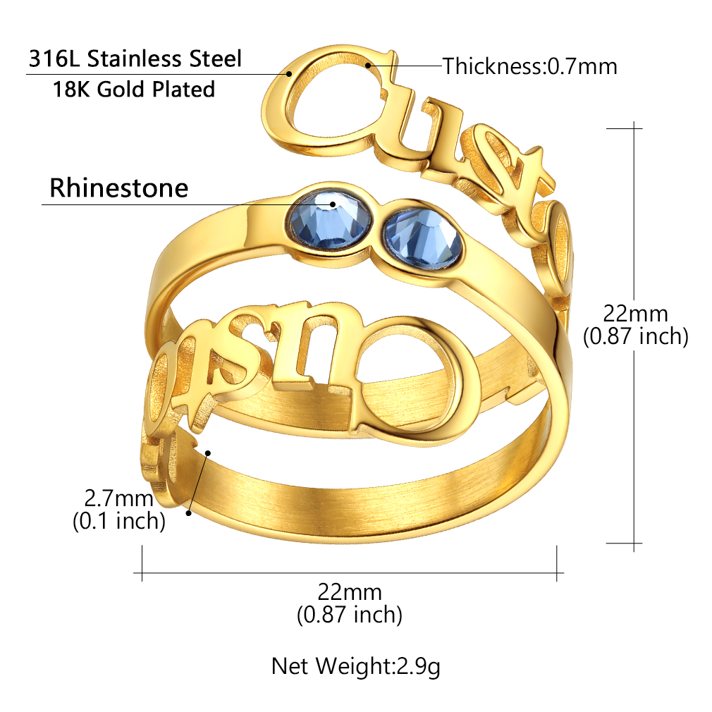 Bague Double Nom avec Pierre de Naissance Taille
