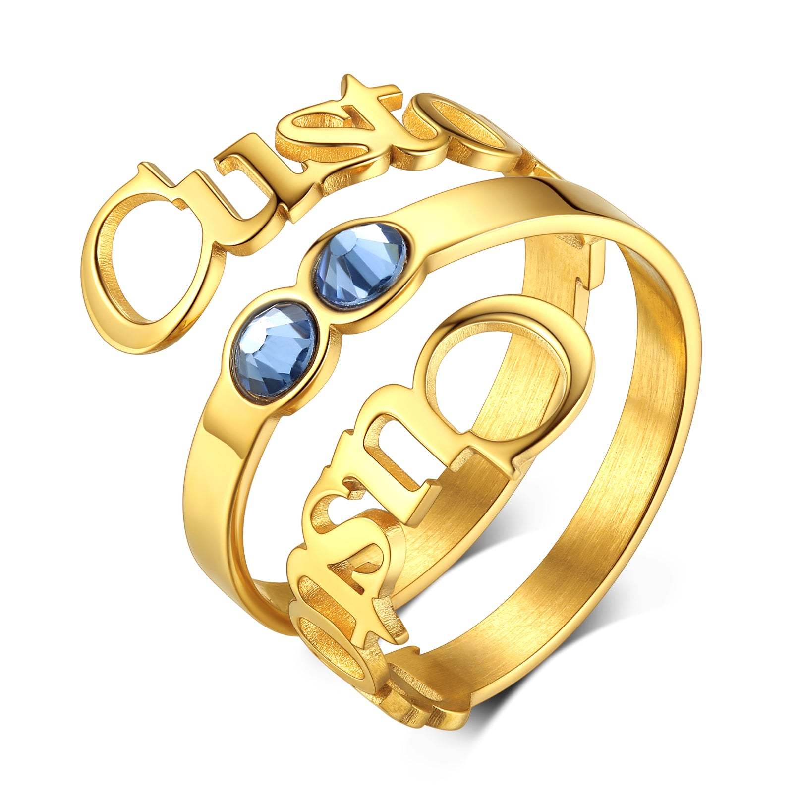 Bague Double Nom avec Pierre de Naissance Or
