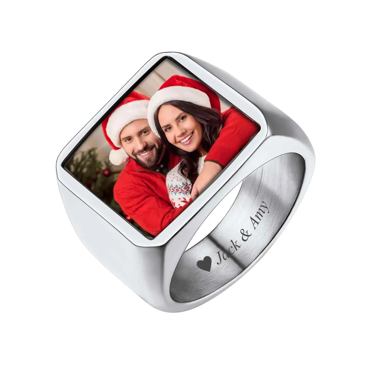 Bague Chevalière Personnalisée avec Photo Argenté