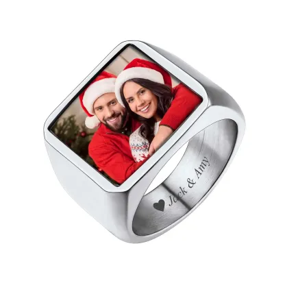 Bague Chevalière Personnalisée avec Photo Argenté