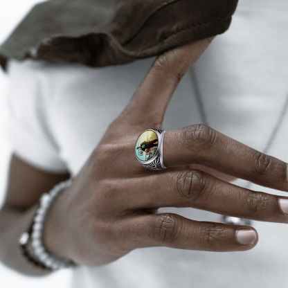 Bague Sceau Ronde Personnalisée en Nœud Celtique avec Photo