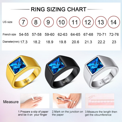 Bague Homme Personnalisée avec Pierre de Naissance  Taille