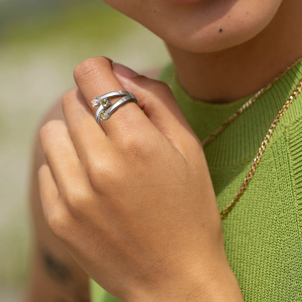 Bague ajustable en argent sterling avec pierre de naissance personnalisée
