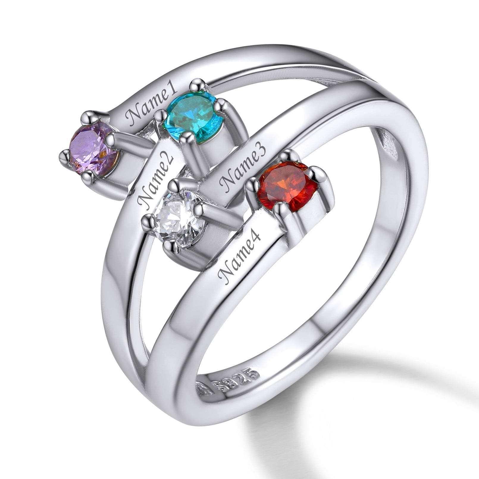 Bague ajustable en argent sterling avec pierre de naissance personnalisée