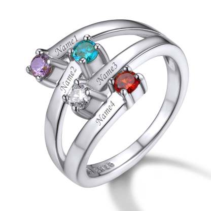 Bague ajustable en argent sterling avec pierre de naissance personnalisée