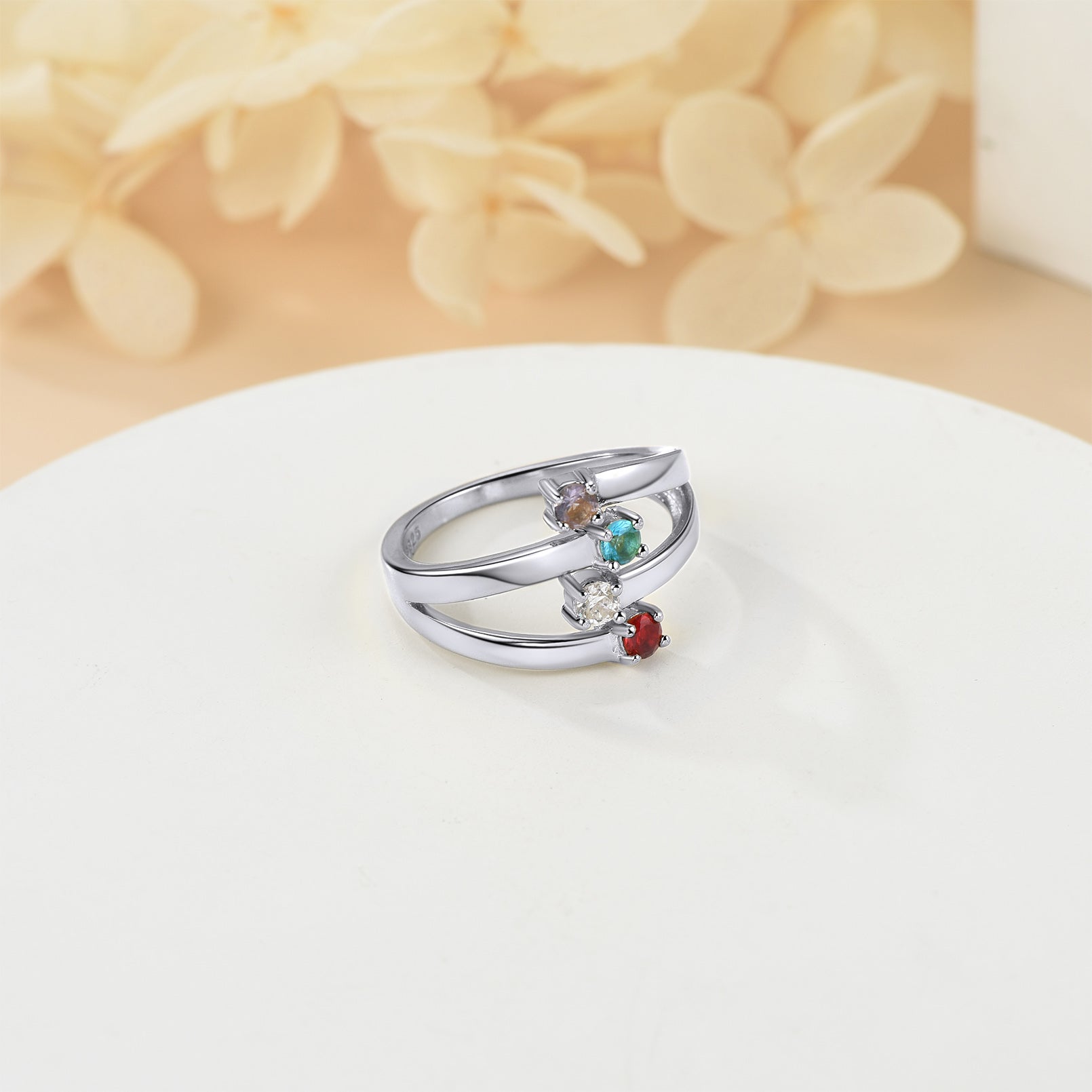 Bague ajustable en argent sterling avec pierre de naissance personnalisée