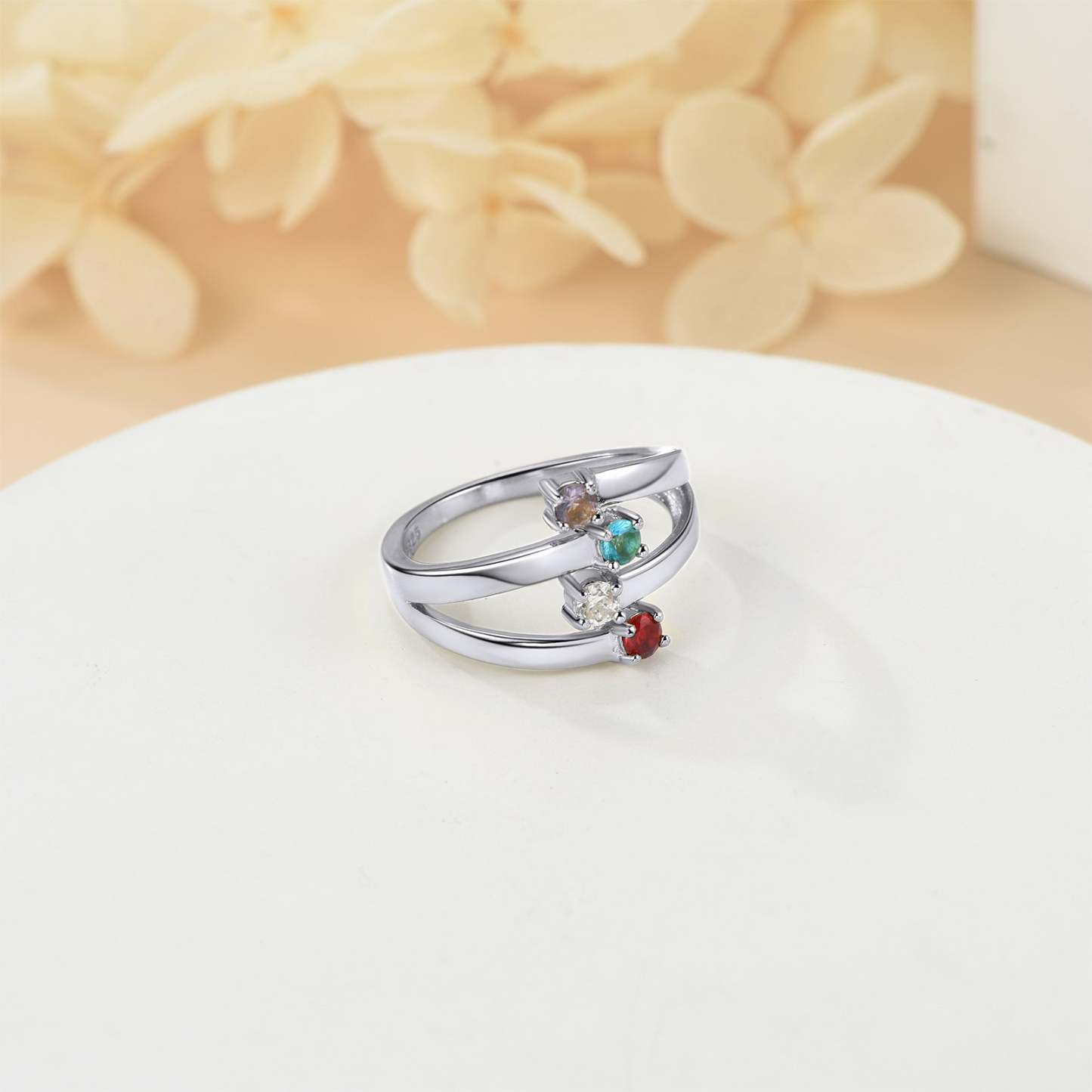 Bague ajustable en argent sterling avec pierre de naissance personnalisée