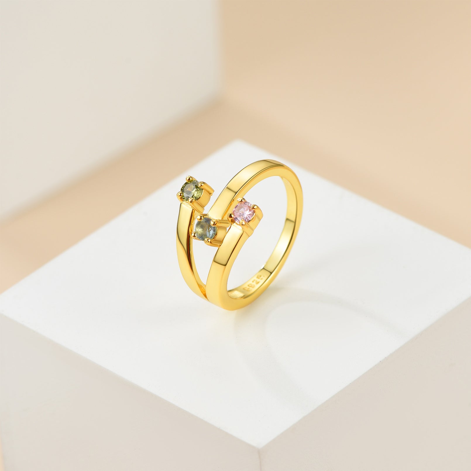 Bague ajustable en argent sterling avec pierre de naissance personnalisée