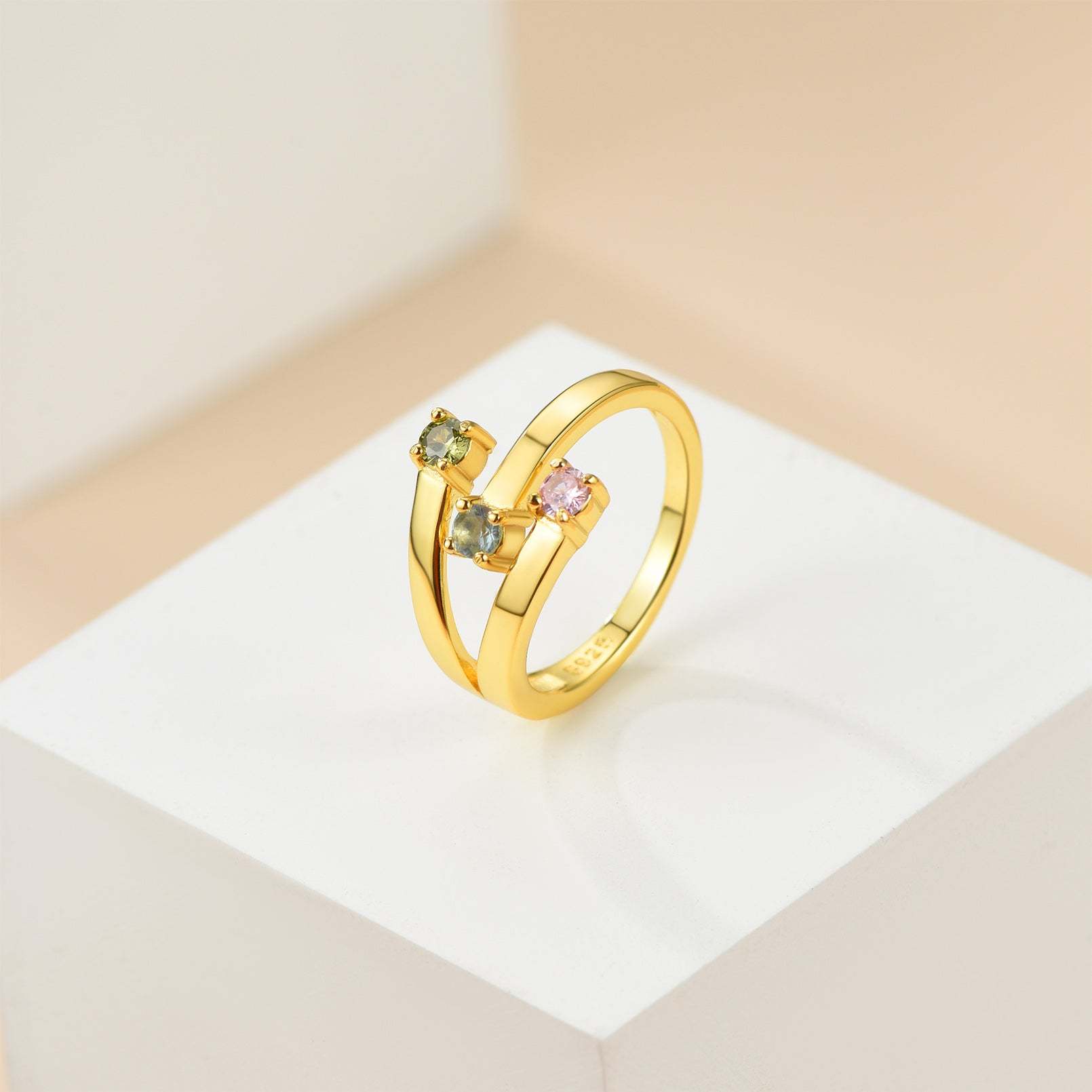 Bague ajustable en argent sterling avec pierre de naissance personnalisée