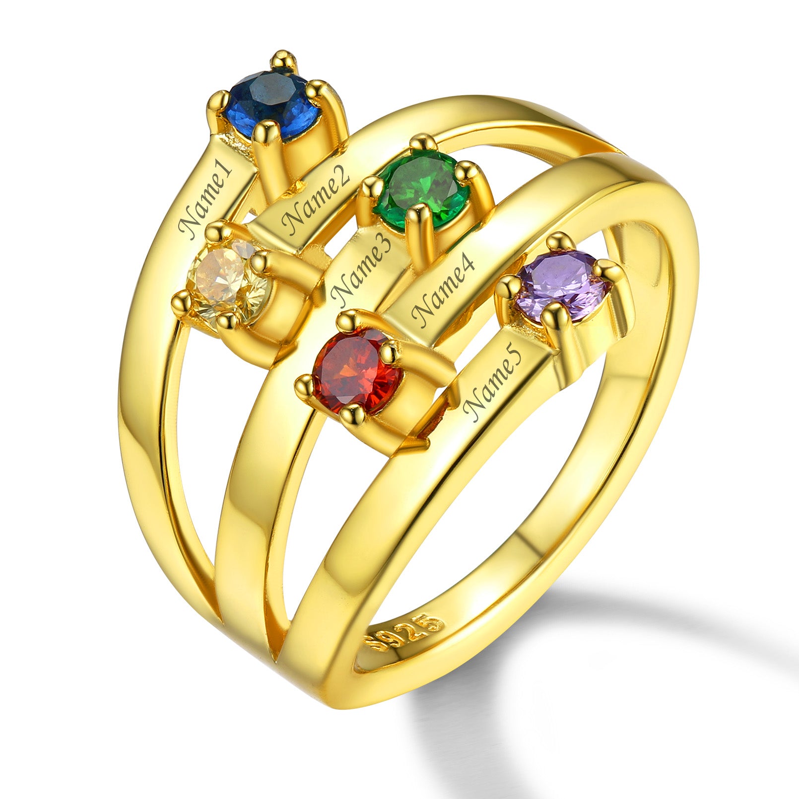 Bague ajustable en argent sterling avec pierre de naissance personnalisée