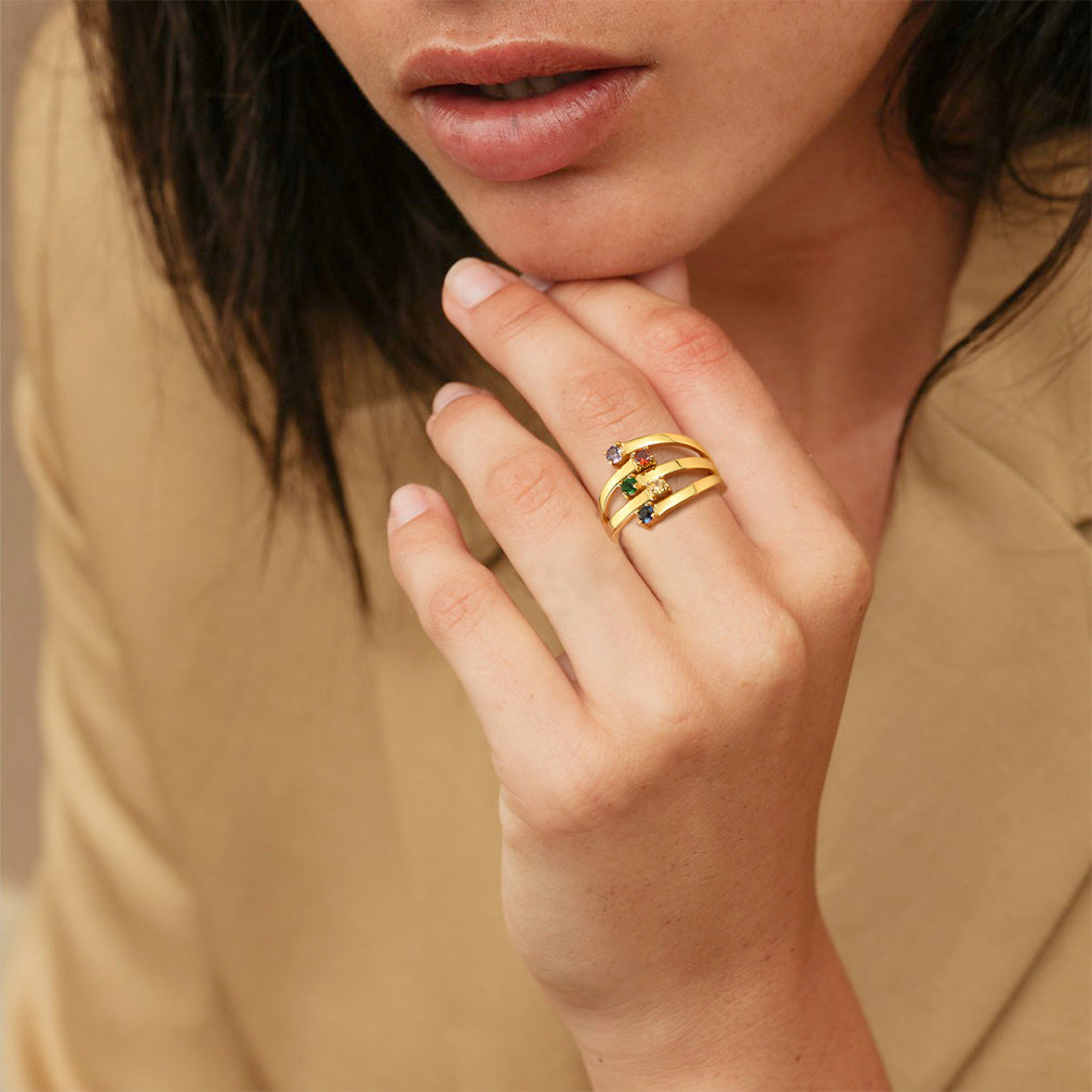 Bague ajustable en argent sterling avec pierre de naissance personnalisée