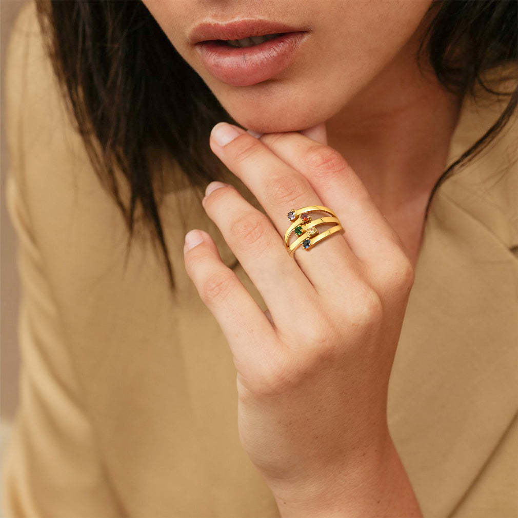 Bague ajustable en argent sterling avec pierre de naissance personnalisée