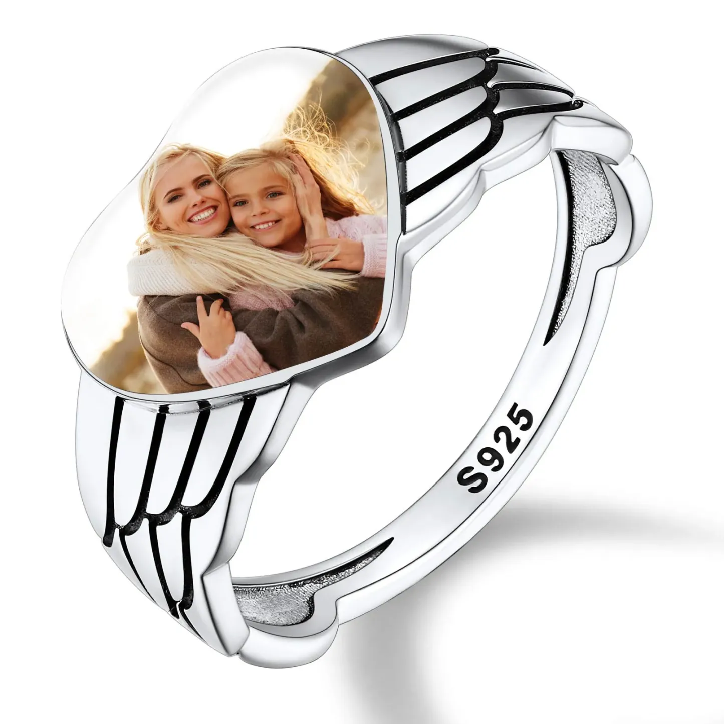 Bague Personnalisée Cœur avec Ailes d'Ange 