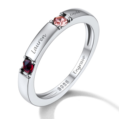 Bague Personnalisée en Argent Sterling avec Pierres de Naissance pour Maman 2 pierres