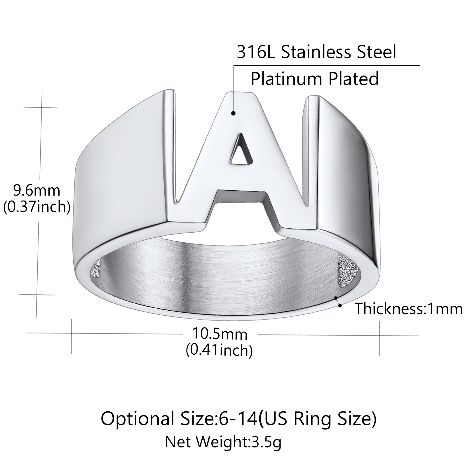 Bague Chevalière Personnalisée avec Nom ou Numéro Taille