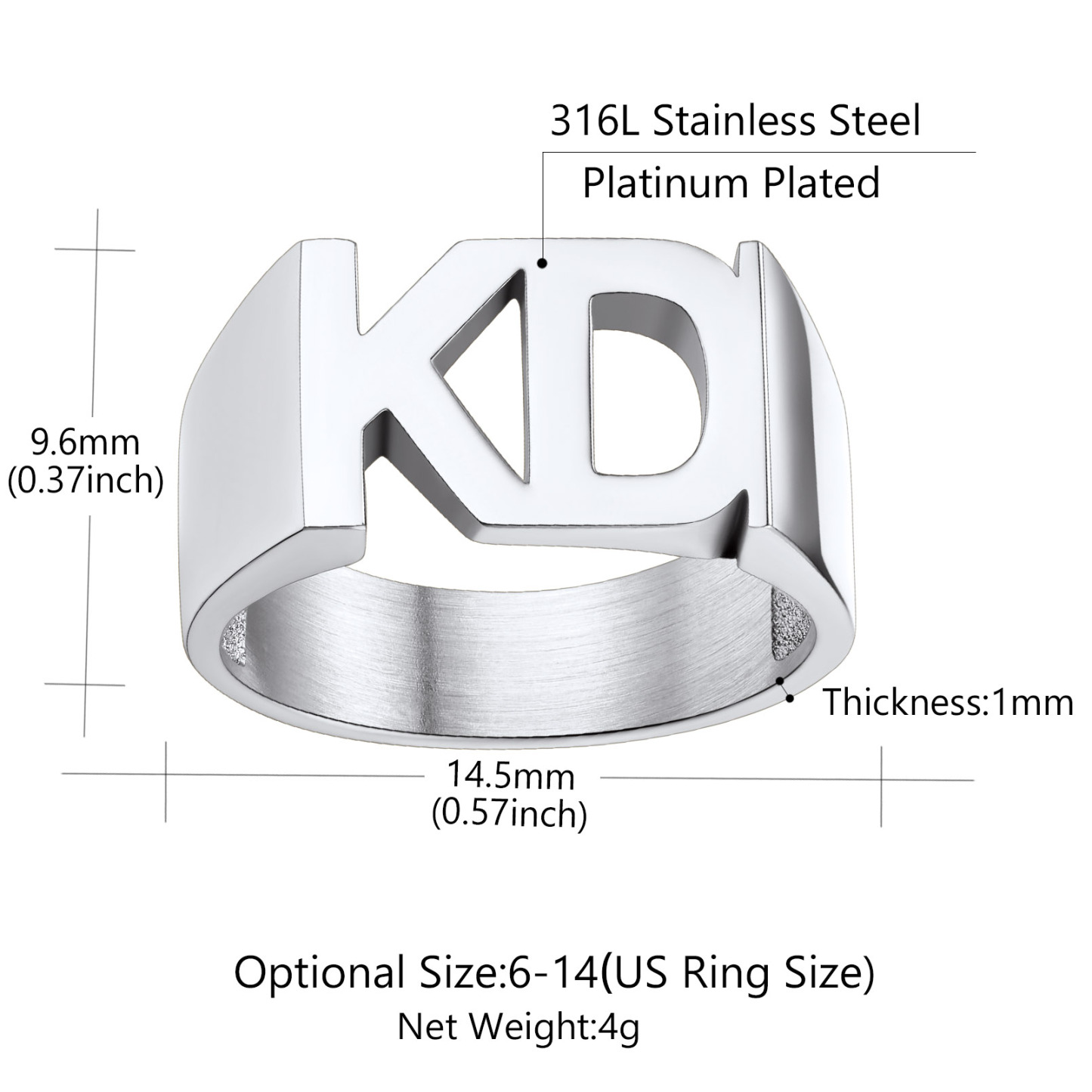 Bague Chevalière Personnalisée avec Nom pour Femme Taille