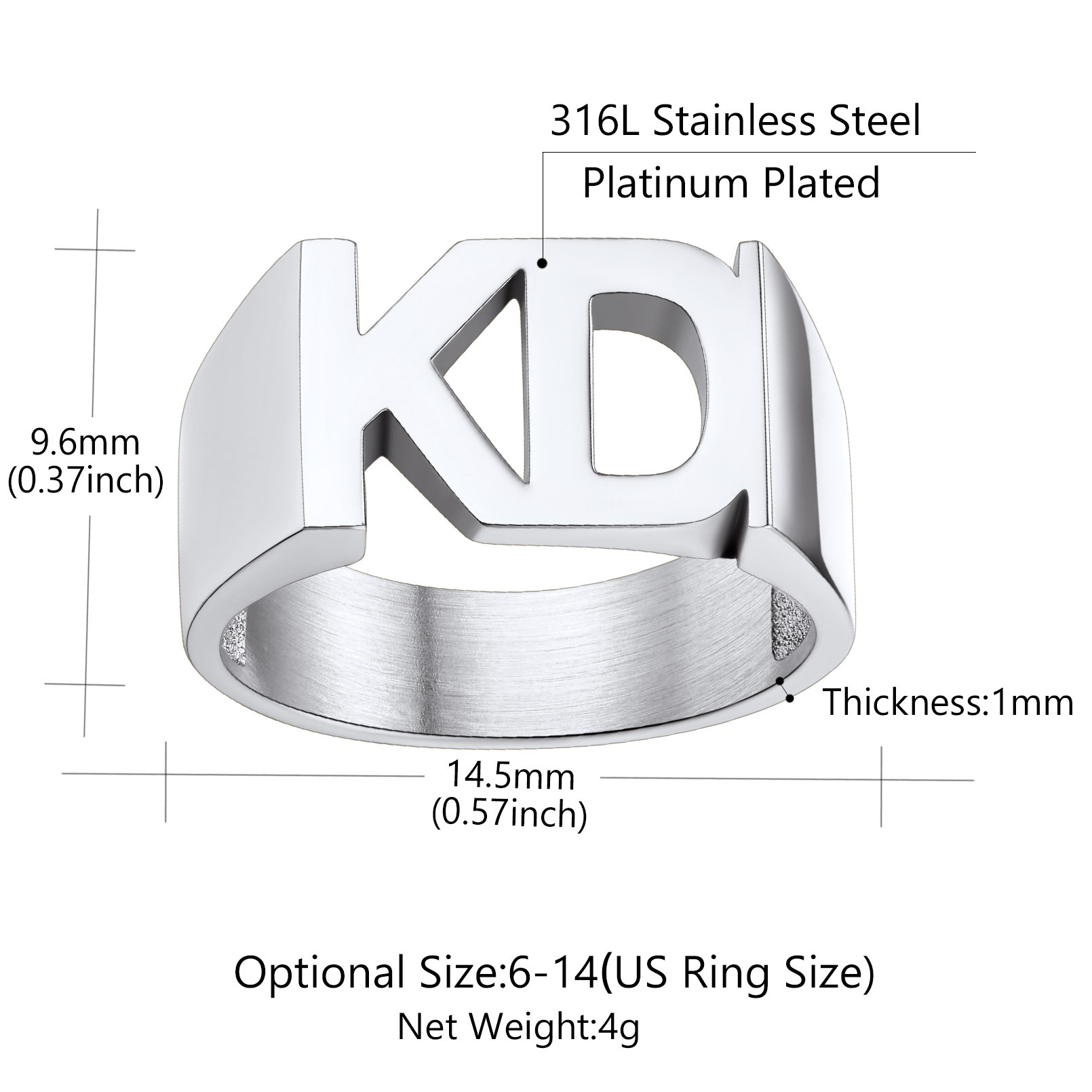 Bague Chevalière Personnalisée avec Nom pour Femme Taille